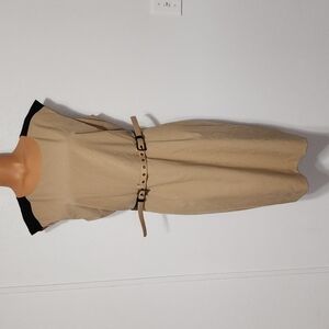Calvin Klein Sleeveless Belted Dress Tan & Black Size 14